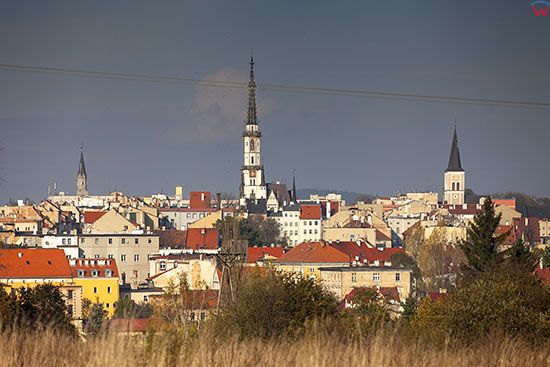 Zabkowice Slaskie, panorama na miasto od strony SW. EU, PL, Dolnoslaskie.